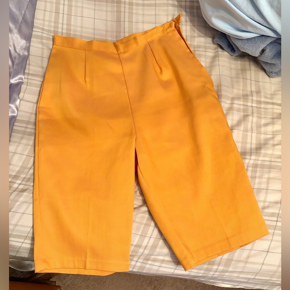 Vintage 1950s 1960s Orange Cotton Bermuda Shorts Long 25" Waist Clam Diggers XS - Picture 2 of 5